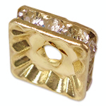 Strass Spacers, Messing, Squaredelle, gold plated, met strass, nikkel, lood en cadmium vrij, 10x10x3.20mm, Gat:Ca 2mm, 100pC's/Bag, Verkocht door Bag