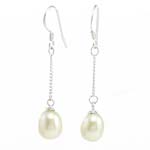 Freshwater Pearl Örhängen, sterlingsilver örhänge krok, Dropp, vit, 7.50x39mm, Säljs av Par