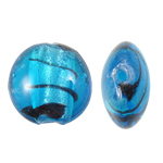 Silver Foil Lampwork, Rond plat, zilverfolie, blauw, 15x8mm, Gat:Ca 1.5mm, 100pC's/Bag, Verkocht door Bag