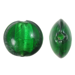 Ασημένιο Foil Lampwork Χάντρες, Γυάλινα, Flat Γύρος, αλουμινόχαρτο, πράσινος, 15x8mm, Τρύπα:Περίπου 1.5mm, 100PCs/τσάντα, Sold Με τσάντα