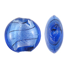 Ασημένιο Foil Lampwork Χάντρες, Γυάλινα, Flat Γύρος, αλουμινόχαρτο, μπλε, 20x10mm, Τρύπα:Περίπου 1.5mm, 100PCs/τσάντα, Sold Με τσάντα