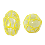 Grânulos Lampwork de folha de prata, vidrilho, Oval, amarelo, 16x25mm, Buraco:Aprox 2mm, 100PCs/Bag, vendido por Bag