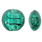 Silver Foil Lampwork, Rond plat, zilverfolie, bos groen, 20mm, Gat:Ca 1.5mm, 100pC's/Bag, Verkocht door Bag