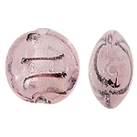 Ασημένιο Foil Lampwork Χάντρες, Γυάλινα, Flat Γύρος, αλουμινόχαρτο, ροζ, 20mm, Τρύπα:Περίπου 1.5mm, 100PCs/τσάντα, Sold Με τσάντα