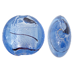 Grânulos Lampwork de folha de prata, vidrilho, Roda plana, azul, 20mm, Buraco:Aprox 1.5mm, 100PCs/Bag, vendido por Bag