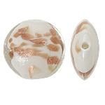 Gold Sand Χάντρες Lampwork, Γυάλινα, Flat Γύρος, χρυσή άμμο, λευκό, 20x10mm, Τρύπα:Περίπου 1.5mm, 100PCs/τσάντα, Sold Με τσάντα