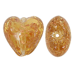 Gold Sand Χάντρες Lampwork, Γυάλινα, Καρδιά, χρυσή άμμο, κεχριμπάρι, 28x28x19mm, Τρύπα:Περίπου 2mm, 100PCs/τσάντα, Sold Με τσάντα