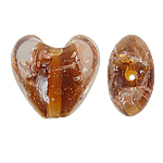 Guld Sand Lampeperler, Lampwork, Heart, brun, 20x20x13mm, Hole:Ca. 2mm, 100pc'er/Bag, Solgt af Bag