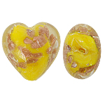 lampwork حبات الرمل الذهبية, امبورك, قلب, الرمال الذهبية, أصفر, 20x20x13mm, حفرة:تقريبا 2mm, 100أجهزة الكمبيوتر/حقيبة, تباع بواسطة حقيبة