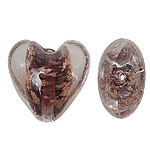 Guld Sand Lampeperler, Lampwork, Heart, brun, 20x20x13mm, Hole:Ca. 2mm, 100pc'er/Bag, Solgt af Bag