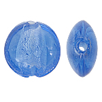 Perles murano feuille d'argent, chalumeau, Plat rond, bleu, 15x8mm, Trou:Environ 1.5mm, 100PC/sac, Vendu par sac