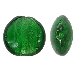 Silver Foil Lampwork, Rond plat, zilverfolie, groen, 12x8mm, Gat:Ca 1.5mm, 100pC's/Bag, Verkocht door Bag