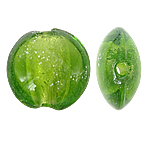 Perles murano feuille d'argent, chalumeau, Plat rond, vert olive, 15x8mm, Trou:Environ 1.5mm, 100PC/sac, Vendu par sac