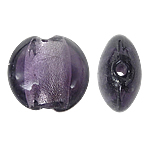 Ασημένιο Foil Lampwork Χάντρες, Γυάλινα, Flat Γύρος, αλουμινόχαρτο, μωβ, 15x8mm, Τρύπα:Περίπου 1.5mm, 100PCs/τσάντα, Sold Με τσάντα