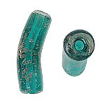 Guld Sand Lampeperler, Lampwork, Tube, blå, 10x37mm, Hole:Ca. 3mm, 100pc'er/Bag, Solgt af Bag