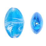 Abalorios de Cristal Murano hecho a mano, Cristal de murano, Óvalo, azul, 17x24x10mm, agujero:aproximado 2mm, 100PCs/Bolsa, Vendido por Bolsa