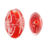 Granulos artesanais de  Lampwork, vidrilho, Oval, vermelho, 17x24x10mm, Buraco:Aprox 2mm, 100PCs/Bag, vendido por Bag