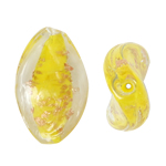 lampwork حبات الرمل الذهبية, امبورك, تحريف, الرمال الذهبية, أصفر, 17x26x6mm, حفرة:تقريبا 1.5mm, 100أجهزة الكمبيوتر/حقيبة, تباع بواسطة حقيبة