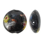 lampwork حبات الرمل الذهبية, امبورك, جولة شقة, الرمال الذهبية, أسود, 20x10mm, حفرة:تقريبا 2mm, 100أجهزة الكمبيوتر/حقيبة, تباع بواسطة حقيبة