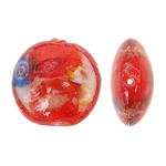 Silver Foil Lampwork, Rond plat, gouden zand en zilver folie, rood, 20x10mm, Gat:Ca 2mm, 100pC's/Bag, Verkocht door Bag