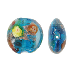 الخرز الفضي Lampwork احباط, امبورك, جولة شقة, الرمال الذهبية والفضية احباط, أزرق, 20x10mm, حفرة:تقريبا 2mm, 100أجهزة الكمبيوتر/حقيبة, تباع بواسطة حقيبة