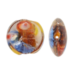 Ασημένιο Foil Lampwork Χάντρες, Γυάλινα, Flat Γύρος, χρυσή άμμο και αλουμινόχαρτο, καφέ, 20x10mm, Τρύπα:Περίπου 2mm, 100PCs/τσάντα, Sold Με τσάντα