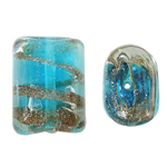 Guld Sand Lampeperler, Lampwork, Rektangel, cyan, 15x20x11mm, Hole:Ca. 2.5mm, 100pc'er/Bag, Solgt af Bag