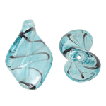 Perles murano feuille d'argent, chalumeau, spiral, cyan, 19x29x7mm, Trou:Environ 2mm, 100PC/sac, Vendu par sac