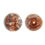 lampwork حبات الرمل الذهبية, امبورك, جولة, الرمال الذهبية, أسمر, 15mm, حفرة:تقريبا 1.5mm, 100أجهزة الكمبيوتر/حقيبة, تباع بواسطة حقيبة