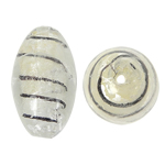 Grânulos Lampwork de folha de prata, vidrilho, Oval, branco, 18x29mm, Buraco:Aprox 2mm, 100PCs/Bag, vendido por Bag