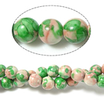 Regen bloem stenen kralen, Regen Bloem Stone, Ronde, groen, 14mm, Gat:Ca 1.2-1.4mm, Lengte Ca 15 inch, 5strengen/Lot, Ca 27pC's/PC, Verkocht door Lot