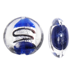 Ασημένιο Foil Lampwork Χάντρες, Γυάλινα, Flat Γύρος, αλουμινόχαρτο, μπλε, 20x10mm, Τρύπα:Περίπου 2mm, 100PCs/τσάντα, Sold Με τσάντα