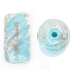 lampwork حبات الرمل الذهبية, امبورك, أنبوب, الرمال الذهبية, أزرق, 10*(19-21)mm, حفرة:تقريبا 1.5mm, 100أجهزة الكمبيوتر/حقيبة, تباع بواسطة حقيبة