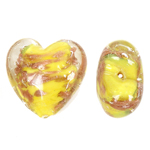 Guld Sand Lampeperler, Lampwork, Heart, gul, 28x27x18mm, Hole:Ca. 2mm, 100pc'er/Bag, Solgt af Bag