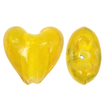 Perles murano feuille d'argent, chalumeau, coeur, Jaune, 20mm, Trou:Environ 2mm, 100PC/sac, Vendu par sac