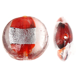 Silver Foil Lampwork, Rond plat, zilverfolie, rood, 20x9mm, Gat:Ca 1.5mm, 100pC's/Bag, Verkocht door Bag