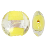 Ασημένιο Foil Lampwork Χάντρες, Γυάλινα, Flat Γύρος, αλουμινόχαρτο, κίτρινος, 20x9mm, Τρύπα:Περίπου 1.5mm, 100PCs/τσάντα, Sold Με τσάντα