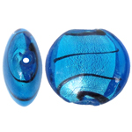 الخرز الفضي Lampwork احباط, امبورك, جولة شقة, الفضة احباط, زرقاء داكنة, 20x10mm, حفرة:تقريبا 2mm, 100أجهزة الكمبيوتر/حقيبة, تباع بواسطة حقيبة