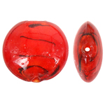 Ασημένιο Foil Lampwork Χάντρες, Γυάλινα, Flat Γύρος, αλουμινόχαρτο, κόκκινος, 20x10mm, Τρύπα:Περίπου 2mm, 100PCs/τσάντα, Sold Με τσάντα