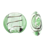 Silver Foil Lampwork, Rond plat, zilverfolie, groen, 20x10mm, Gat:Ca 2mm, 100pC's/Bag, Verkocht door Bag