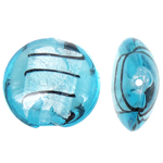 Ασημένιο Foil Lampwork Χάντρες, Γυάλινα, Flat Γύρος, αλουμινόχαρτο, μπλε, 20x10mm, Τρύπα:Περίπου 2mm, 100PCs/τσάντα, Sold Με τσάντα