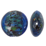 الخرز الفضي Lampwork احباط, امبورك, جولة شقة, الفضة احباط, أزرق, 20x10mm, حفرة:تقريبا 2mm, 100أجهزة الكمبيوتر/حقيبة, تباع بواسطة حقيبة