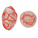 Granulos artesanais de  Lampwork, vidrilho, Oval, vermelho, 16x25mm, Buraco:Aprox 2mm, 100PCs/Bag, vendido por Bag