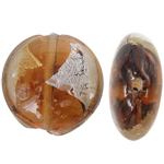 Ασημένιο Foil Lampwork Χάντρες, Γυάλινα, Flat Γύρος, χρυσή άμμο και αλουμινόχαρτο, καφέ, 20x10mm, Τρύπα:Περίπου 2mm, 100PCs/τσάντα, Sold Με τσάντα