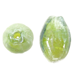 Grânulos Lampwork de folha de prata, vidrilho, Oval, verde, 10x17mm, Buraco:Aprox 1.5mm, 100PCs/Bag, vendido por Bag