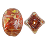 Gold Sand Χάντρες Lampwork, Γυάλινα, Ωοειδής, χρυσή άμμο, καφέ, 25x19mm, Τρύπα:Περίπου 2mm, 100PCs/τσάντα, Sold Με τσάντα