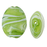 Granulos artesanais de  Lampwork, vidrilho, Oval, verde, 24x30x12mm, Buraco:Aprox 2.5mm, 100PCs/Bag, vendido por Bag