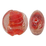 Miçangade Lampwork de areia de ouro, vidrilho, Roda plana, pó de ouro, vermelho, 12x8mm, Buraco:Aprox 1.5mm, 100PCs/Bag, vendido por Bag