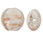 Gold Sand Χάντρες Lampwork, Γυάλινα, Flat Γύρος, χρυσή άμμο, λευκό, 12x8mm, Τρύπα:Περίπου 1.5mm, 100PCs/τσάντα, Sold Με τσάντα