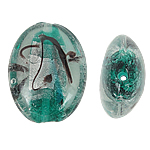 Ασημένιο Foil Lampwork Χάντρες, Γυάλινα, Ωοειδής, αλουμινόχαρτο, πράσινος, 24x32x12mm, Τρύπα:Περίπου 2mm, 100PCs/τσάντα, Sold Με τσάντα